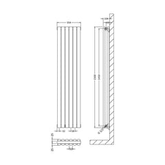 [BHEB368] Balterley Embrace Vertical Double Panel Radiator, 1500mm x 354mm - Gloss White - Technical Drawing