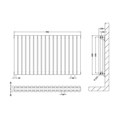 [BHEBA39D] Balterley Embrace Horizontal Double Panel Radiator, 600mm x 992mm - Anthracite - Technical Drawing