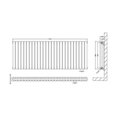 [BHEBA42D] Balterley Embrace Horizontal Double Panel Radiator, 600mm x 1572mm - Anthracite - Technical Drawing
