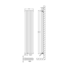 [BHEBA77] Balterley Embrace Vertical Double Panel Radiator, 1800mm x 354mm - Anthracite - Technical Drawing
