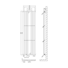 [BHEBA78] Balterley Embrace Vertical Single Panel Radiator with Mirror, 1800mm x 499mm - Anthracite - Technical Drawing