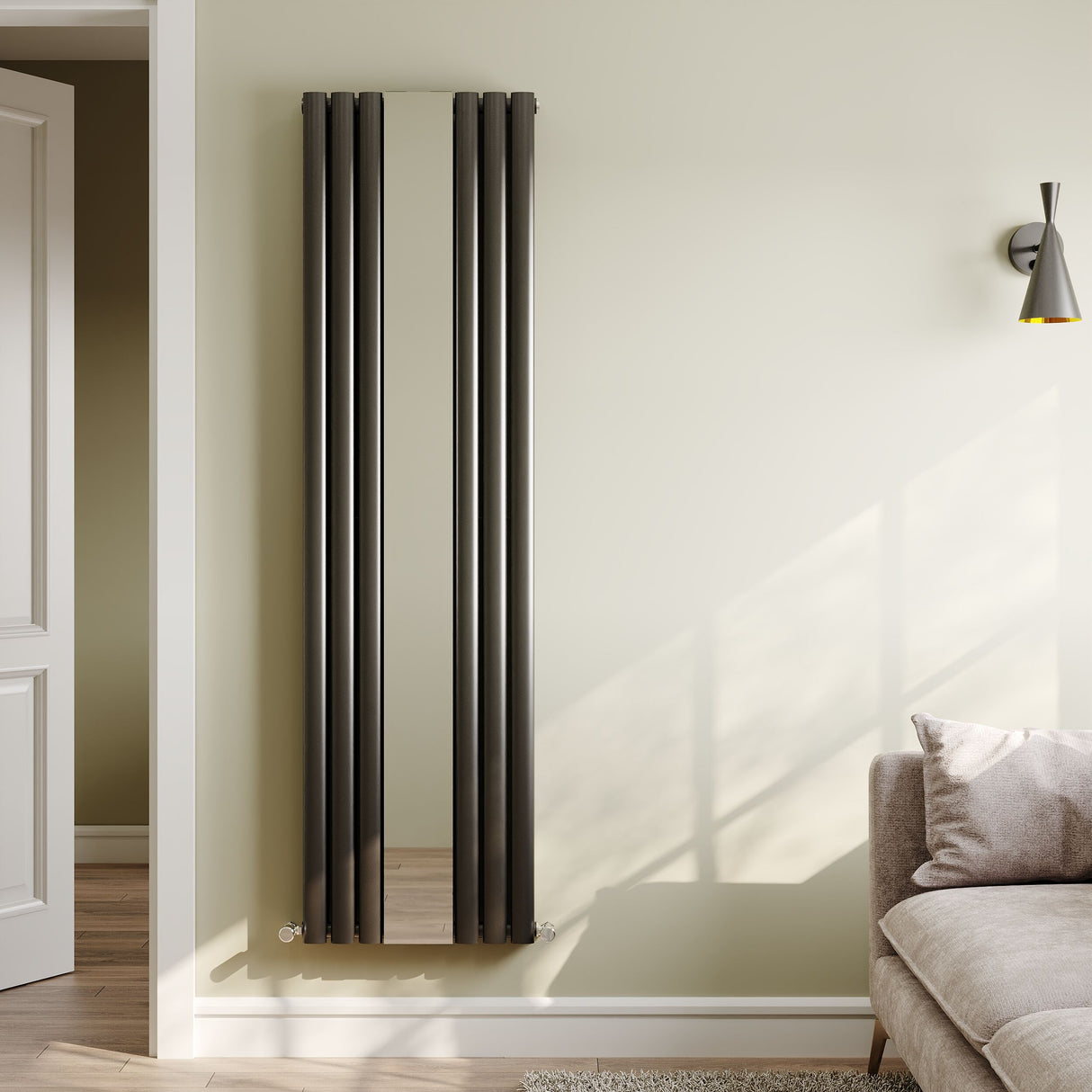 [BHEBA79] Balterley Embrace Vertical Double Panel Radiator with Mirror, 1800mm x 499mm - Anthracite - Lifestyle 1