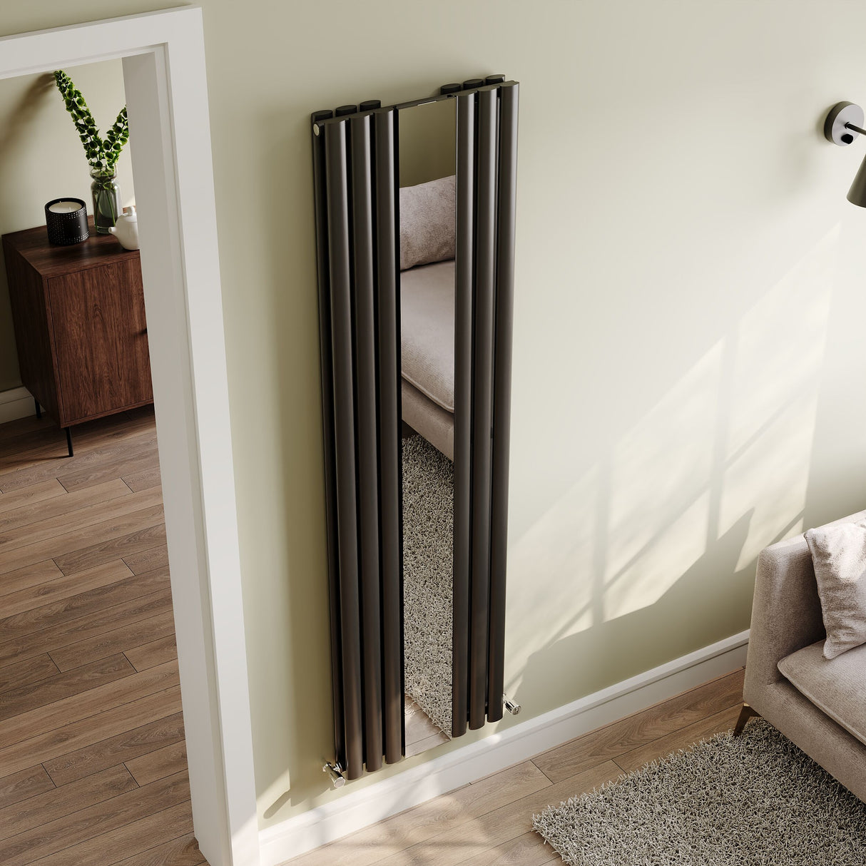 [BHEBA79] Balterley Embrace Vertical Double Panel Radiator with Mirror, 1800mm x 499mm - Anthracite - Lifestyle 2