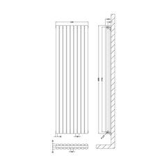 [BHEBA81] Balterley Embrace Vertical Double Panel Radiator, 1800mm x 528mm - Anthracite - Technical Drawing