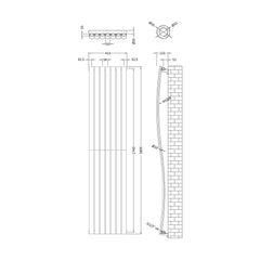 [BHEBW95] Balterley Embrace Wave Vertical Single Panel Radiator, 1785mm x 413mm - Gloss White - Technical Drawing