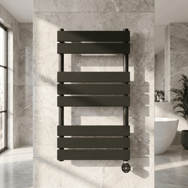 [BHEF158] Bagnall Electric Square Flat Heated Towel Rail with 8 Bars, 840 x 500mm, Choice of Colour - Silo