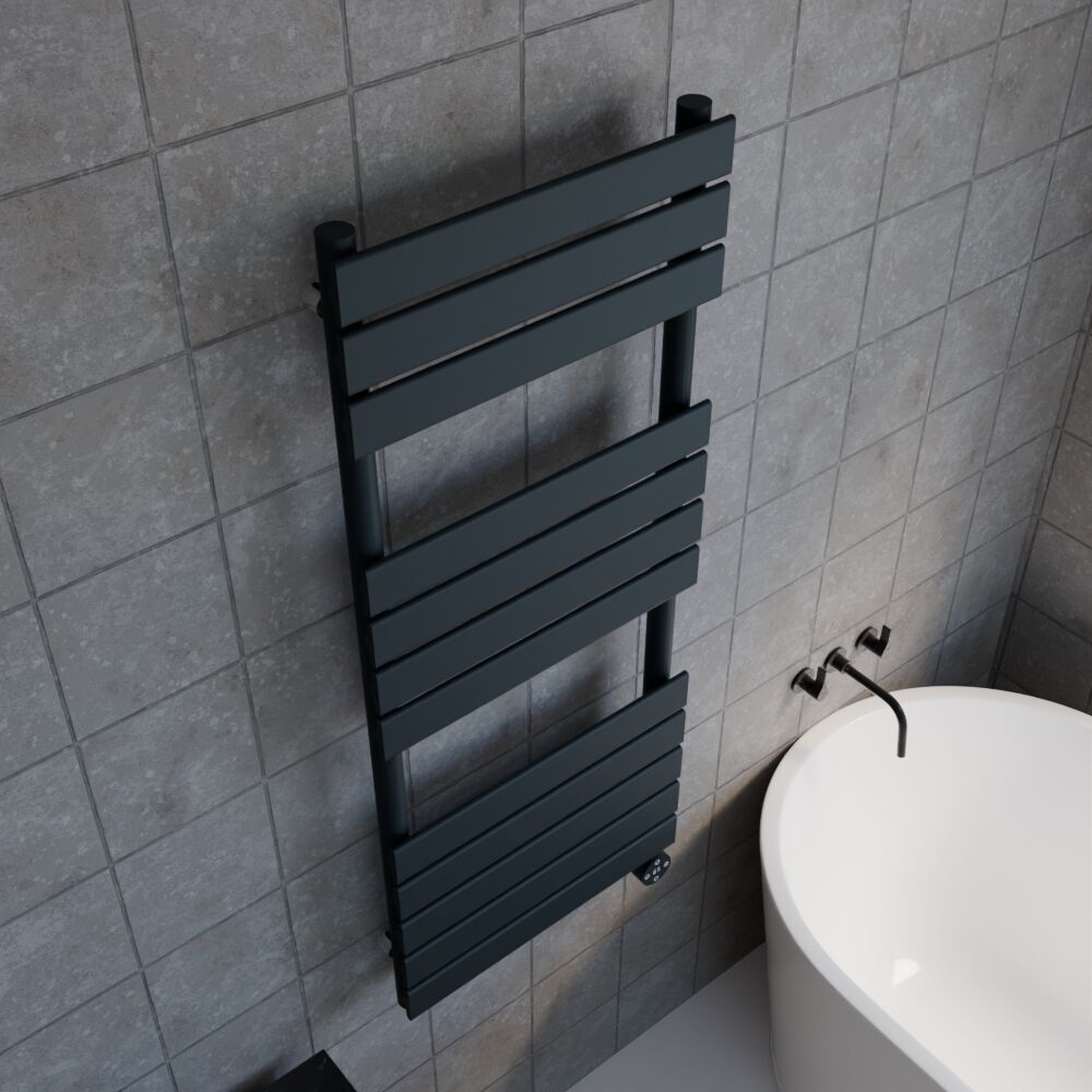 [BHEF159] Electric Square Flat Heated Towel Rail with 12 Bars, 1213 x 500, Anthracite - Lifestyle 2