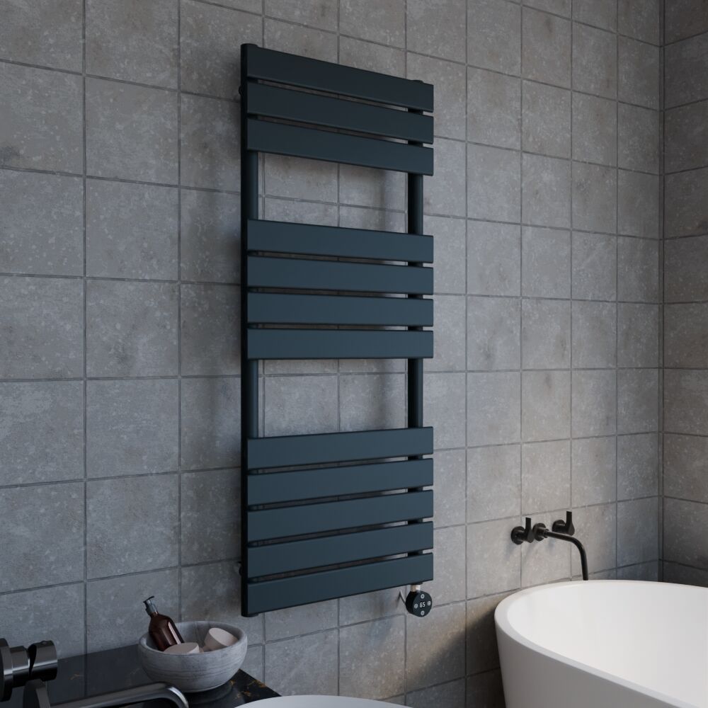 [BHEF159] Electric Square Flat Heated Towel Rail with 12 Bars, 1213 x 500, Anthracite - Lifestyle 3