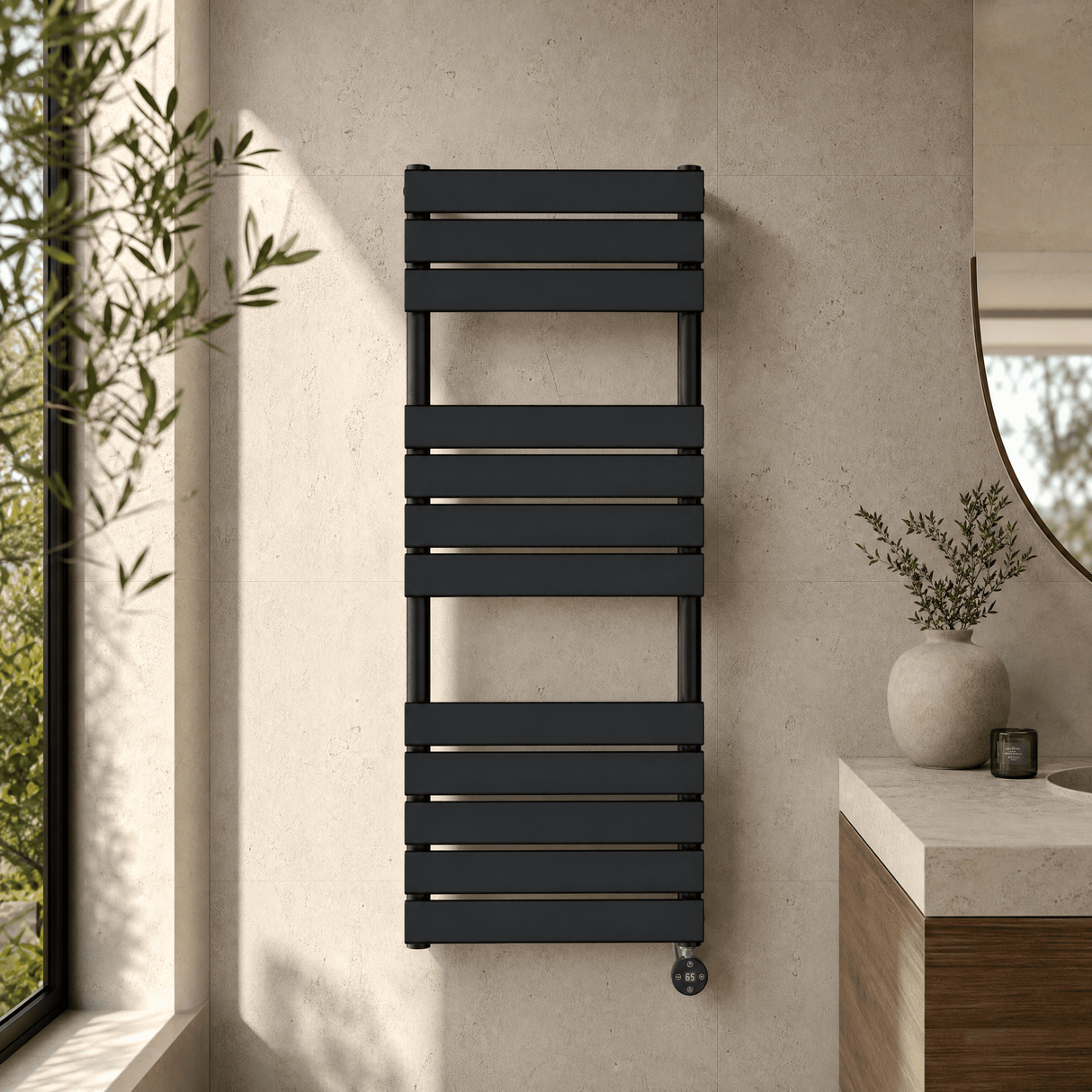 [BHEF159] Electric Square Flat Heated Towel Rail with 12 Bars, 1213 x 500, Anthracite - Silo