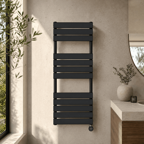 [BHEF159] Electric Square Flat Heated Towel Rail with 12 Bars, 1213 x 500, Anthracite - Silo