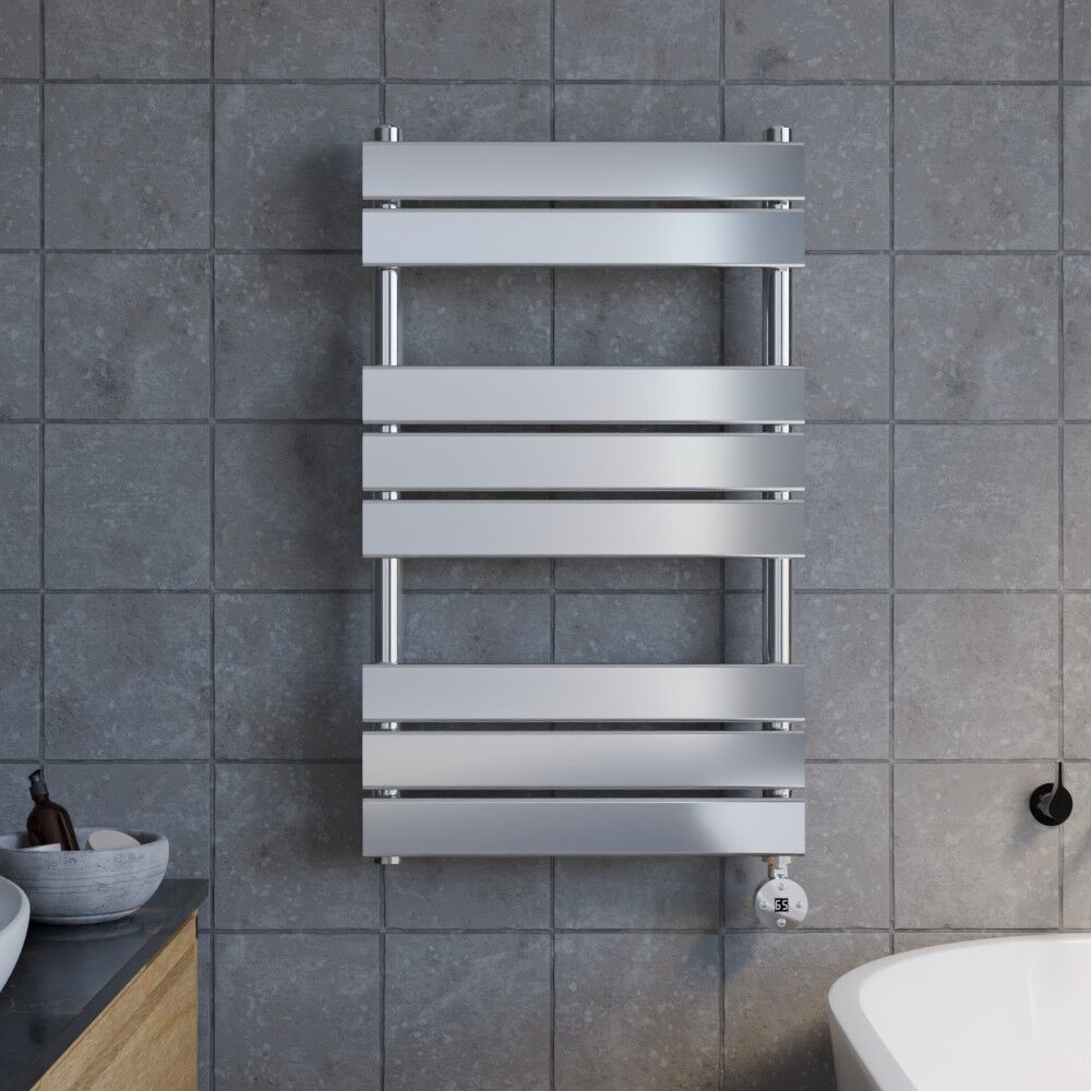 [BHEF358] Electric Square Flat Heated Towel Rail with 8 Bars, 840mm x 500mm, Chrome - Lifestyle 1