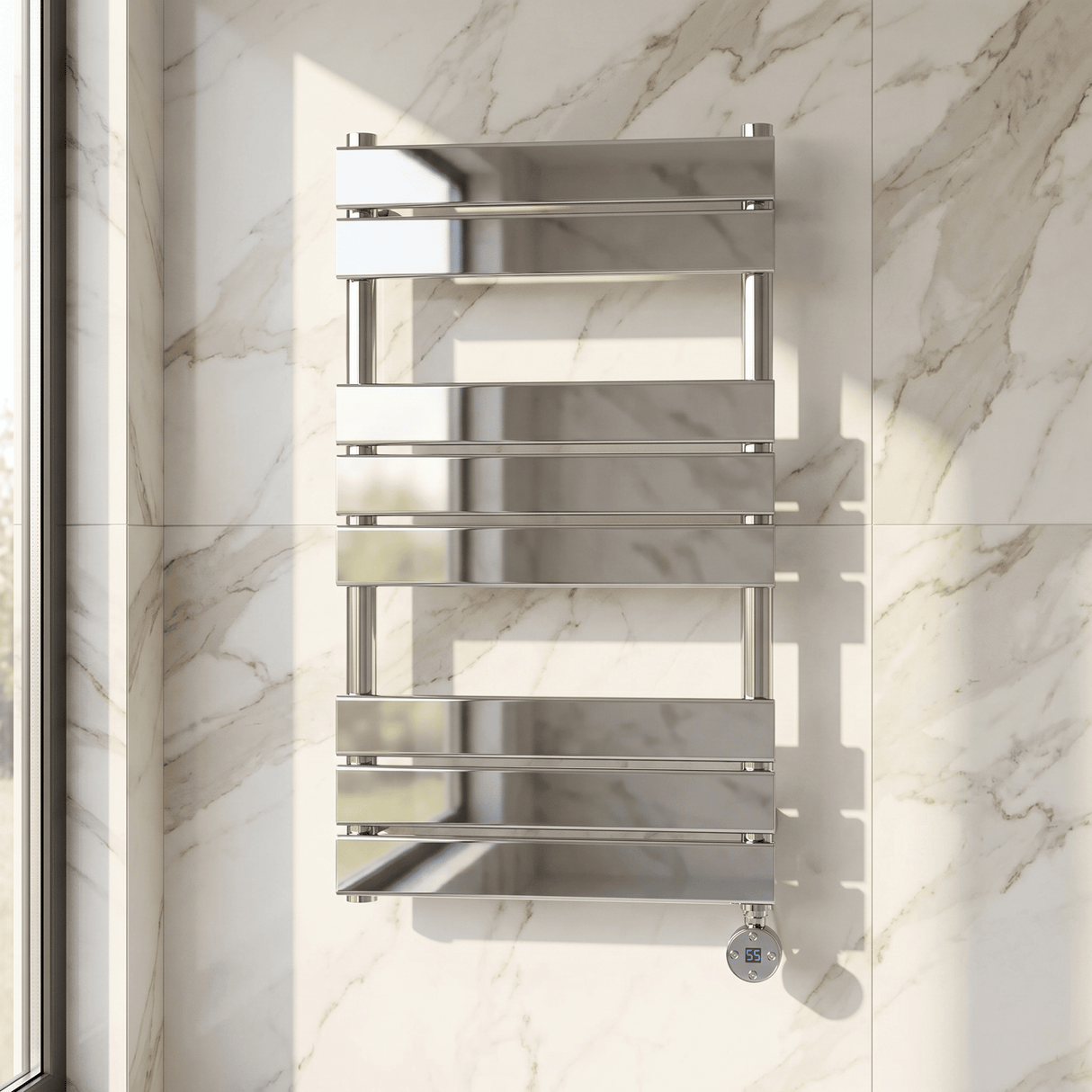 [BHEF358] Bagnall Electric Square Flat Heated Towel Rail with 8 Bars, 840 x 500mm, Choice of Colour - Silo
