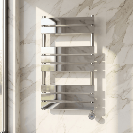 [BHEF358] Bagnall Electric Square Flat Heated Towel Rail with 8 Bars, 840 x 500mm, Choice of Colour - Silo