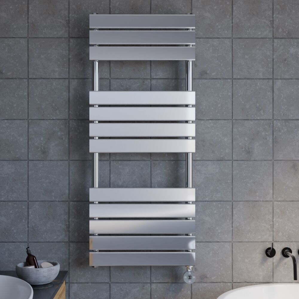 [BHEF359] Electric Square Flat Heated Towel Rail with 12 Bars, 1213 x 500, Anthracite - Lifestyle 1