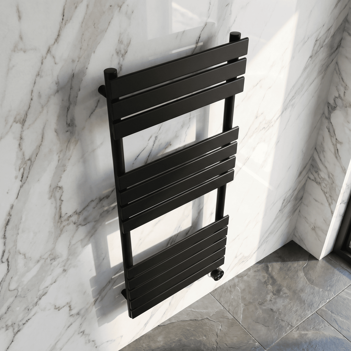 [BHEF459] Electric Square Flat Heated Towel Rail with 12 Bars, 1213 x 500, Anthracite - Lifestyle 2