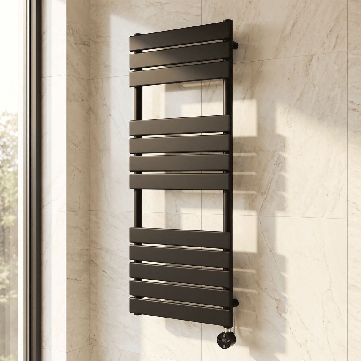 [BHEF459] Electric Square Flat Heated Towel Rail with 12 Bars, 1213 x 500, Anthracite - Lifestyle 3