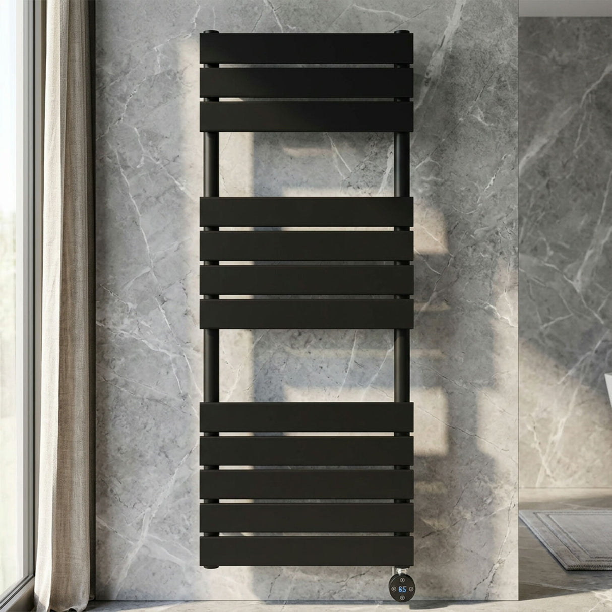 [BHEF459] Electric Square Flat Heated Towel Rail with 12 Bars, 1213 x 500, Anthracite - Silo