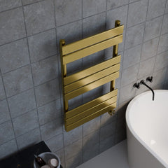 [BHEF858] Square Flat Heated Towel Rail with 8 Bars, 840 x 500mm, Brushed Brass - Lifestyle 2
