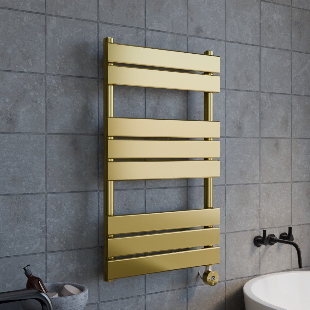 [BHEF858] Square Flat Heated Towel Rail with 8 Bars, 840 x 500mm, Brushed Brass - Lifestyle 3
