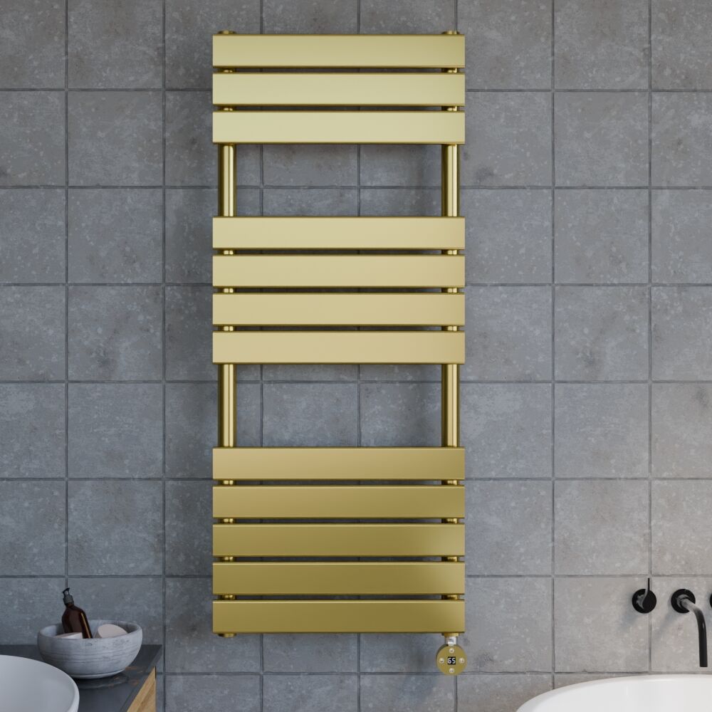 [BHEF859] Electric Square Flat Heated Towel Rail with 12 Bars, 1213 x 500, Anthracite - Lifestyle 1