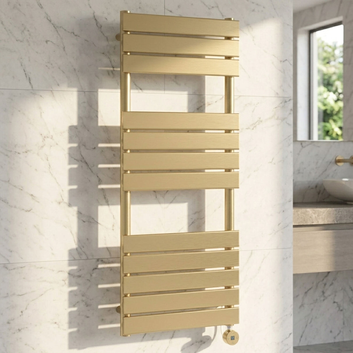 [BHEF859] Electric Square Flat Heated Towel Rail with 12 Bars, 1213 x 500, Anthracite - Silo