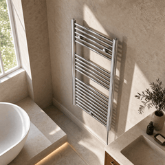 [BHEL151] Ellastone Electric Vertical Round Towel Rail with 18 Rails, 920mm x 480mm, Choice of Colour