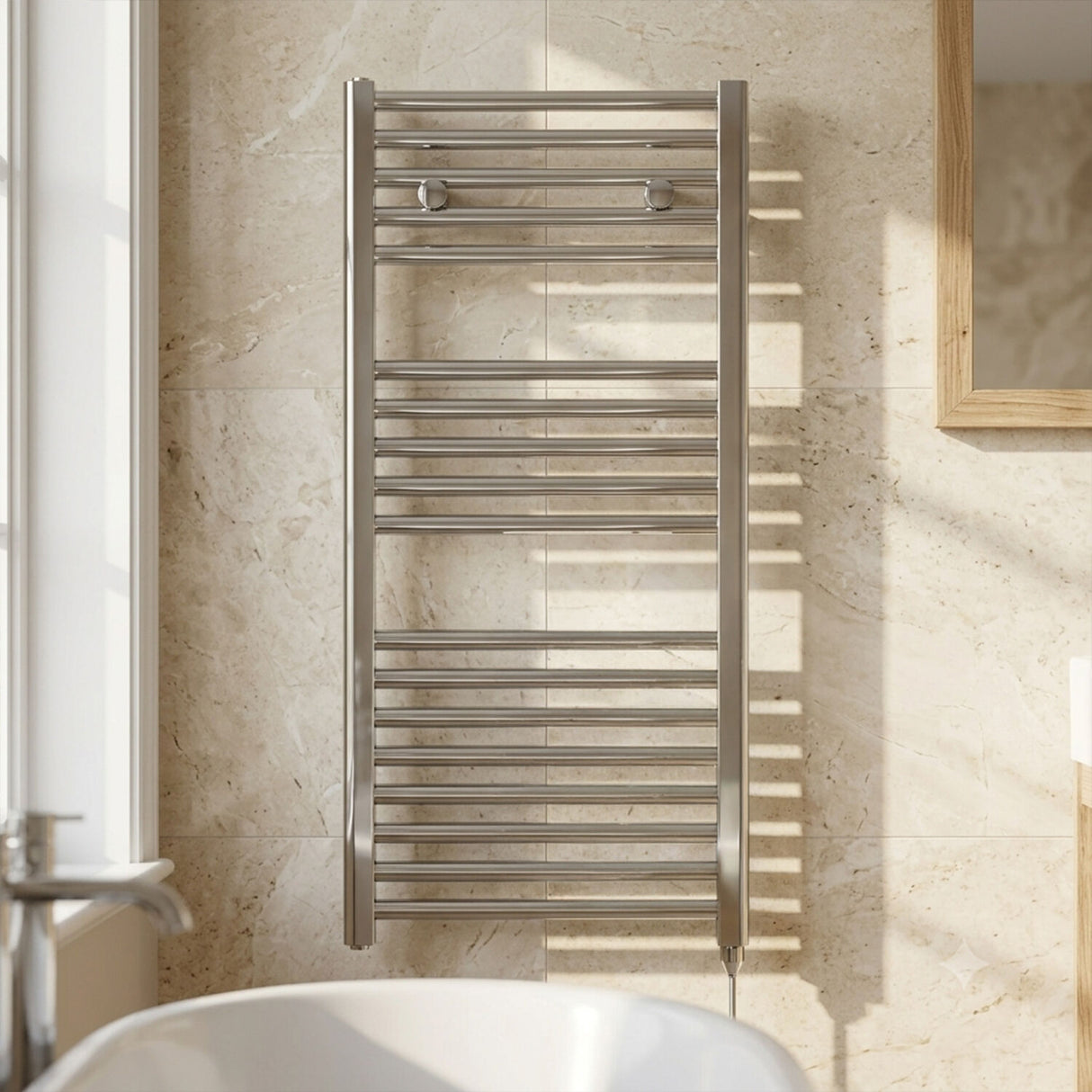 [BHEL151] Ellastone Electric Vertical Round Towel Rail with 18 Rails, 920mm x 480mm, Choice of Colour - Silo