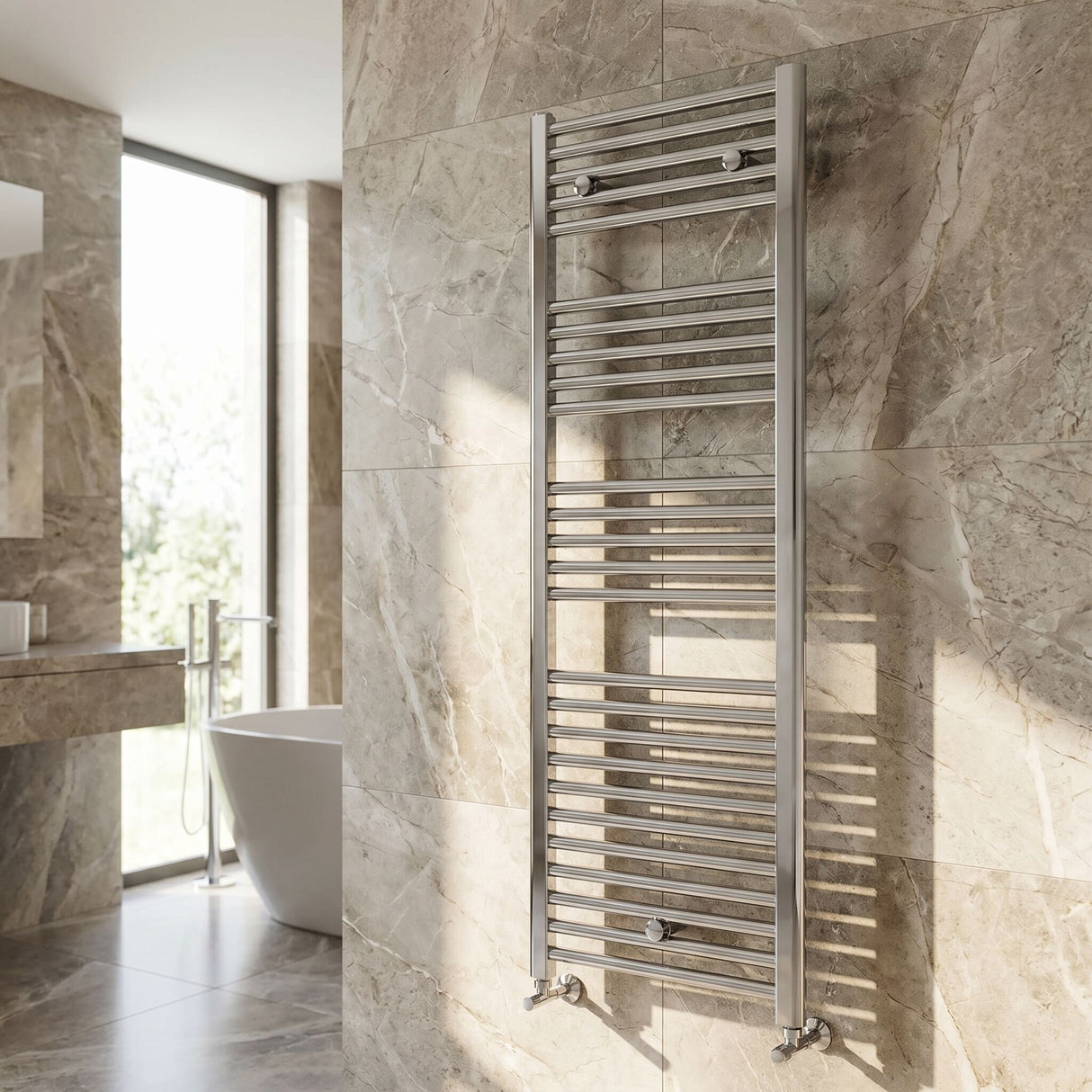 [BHEL152] Ellastone Contemporary Electric Vertical Round Towel Rail with 27 Rails, 1375mm x 480mm, Choice of Colour