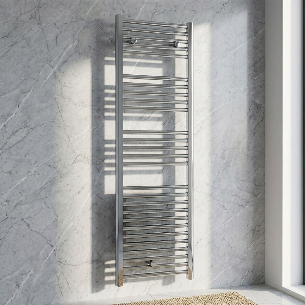[BHEL152] Ellastone Contemporary Electric Vertical Round Towel Rail with 27 Rails, 1375mm x 480mm, Choice of Colour - Silo