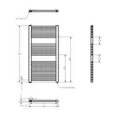 [BHEL154] Balterley Contemporary Electric Vertical Round Towel Rail with 18 Rails, 920mm x 480mm, 500 Watt Heated Bathroom - Anthracite - Technical Drawing