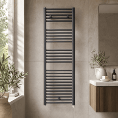 [BHEL155] Ellastone Contemporary Electric Vertical Round Towel Rail with 27 Rails, 1375mm x 480mm, Choice of Colour - Silo