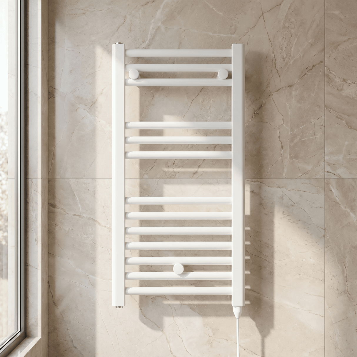 [BHEL156] Ellastone Electric Vertical Round Towel Rail with 13 Rails, 720mm x 400mm, Choice of Colour - Silo