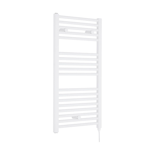 [BHEL157] Balterley Contemporary Electric Vertical Round Towel Rail with 18 Rails, 920mm x 480mm, 500 Watt Heated Bathroom - Gloss White - Cutout