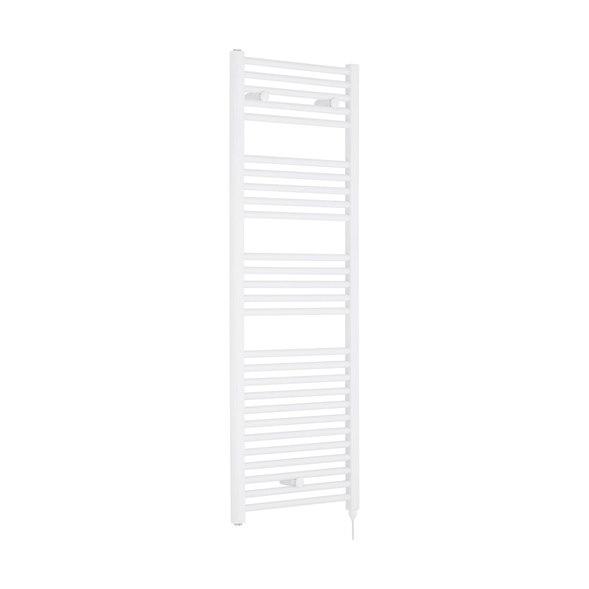 [BHEL158] Balterley Contemporary Electric Vertical Round Towel Rail with 27 Rails, 1375mm x 480mm, 750 Watt Heated Bathroom - Gloss White - Cutout