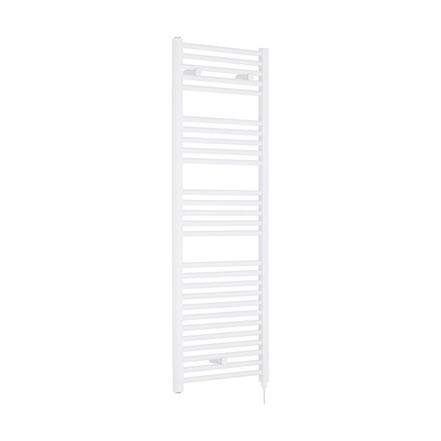 [BHEL158] Balterley Contemporary Electric Vertical Round Towel Rail with 27 Rails, 1375mm x 480mm, 750 Watt Heated Bathroom - Gloss White - Cutout