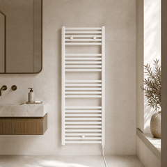 [BHEL158] Ellastone Contemporary Electric Vertical Round Towel Rail with 27 Rails, 1375mm x 480mm, Choice of Colour - Silo