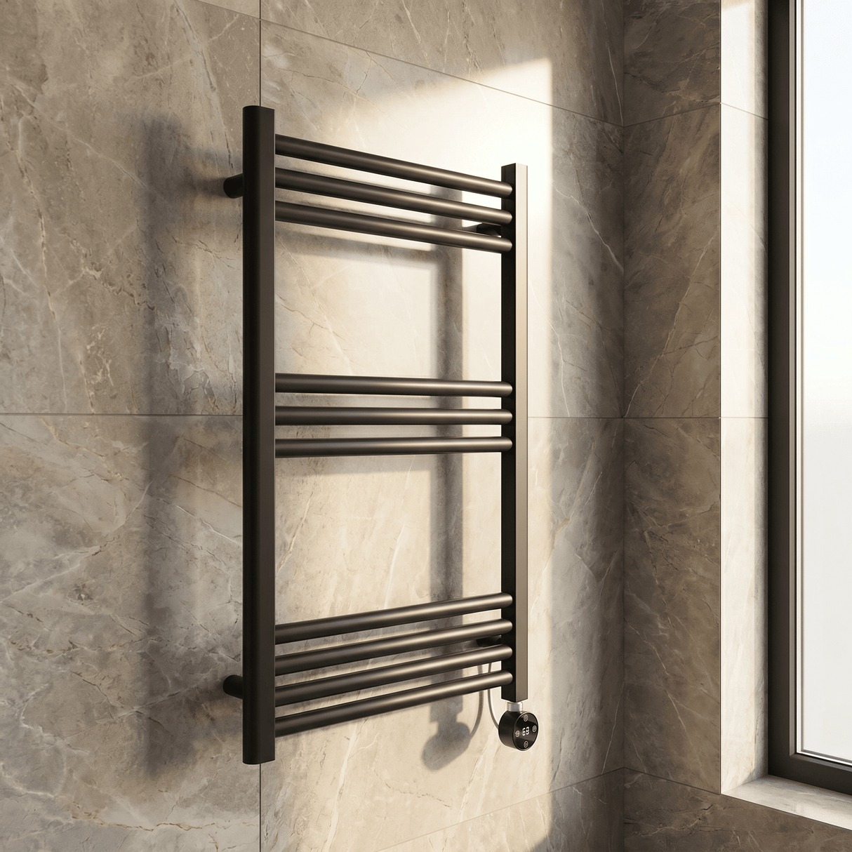 [BHER159] Croxall Electric Round Tube Heated Towel Rail with 10 Bars, 800 x 500mm - Choice of Colour - Lifestyle 3