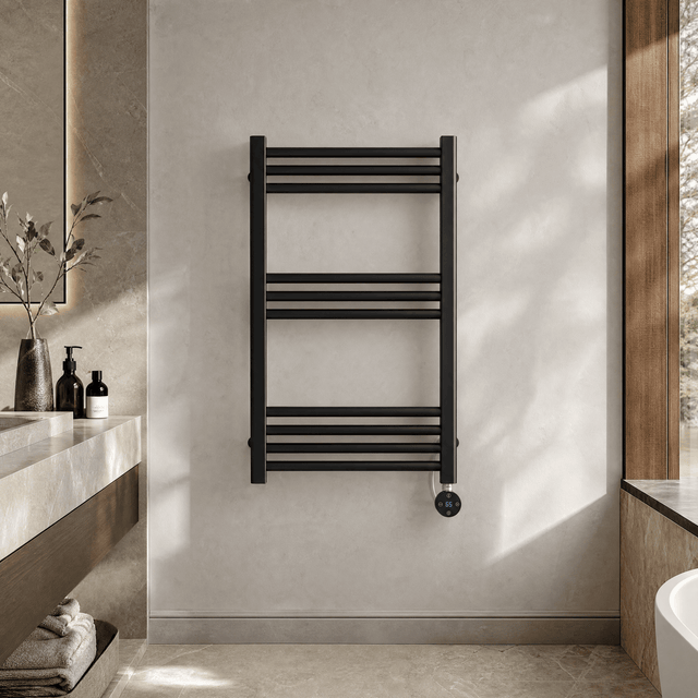 [BHER159] Croxall Electric Round Tube Heated Towel Rail with 10 Bars, 800 x 500mm - Choice of Colour - Silo