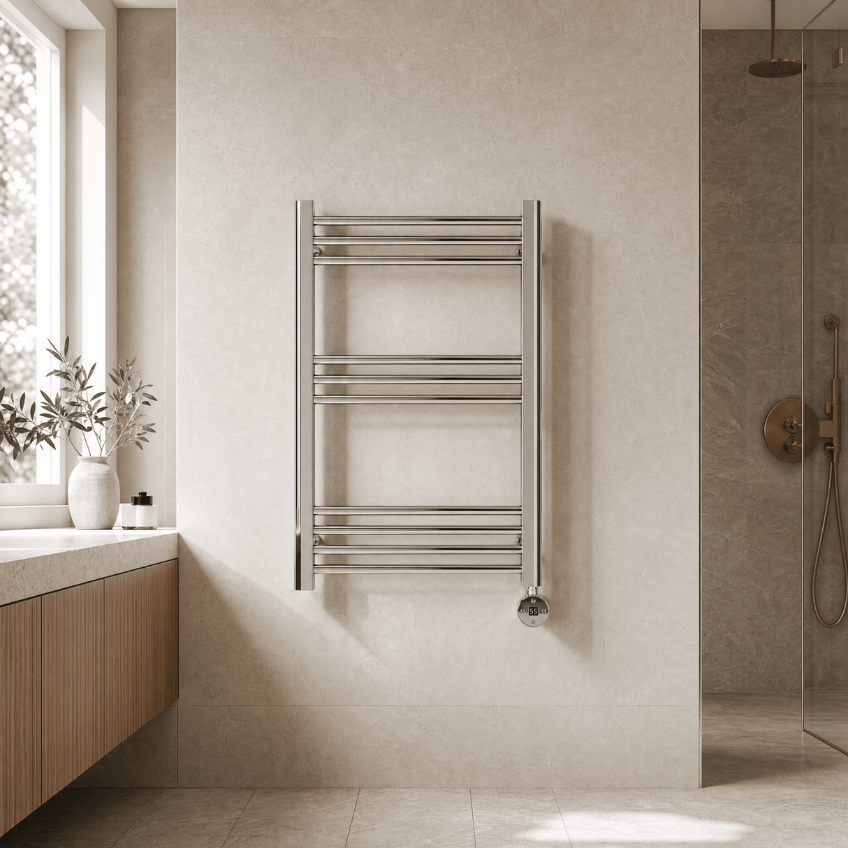 [BHER359] Croxall Electric Round Tube Heated Towel Rail with 10 Bars, 800 x 500mm - Choice of Colour - Lifestyle 1
