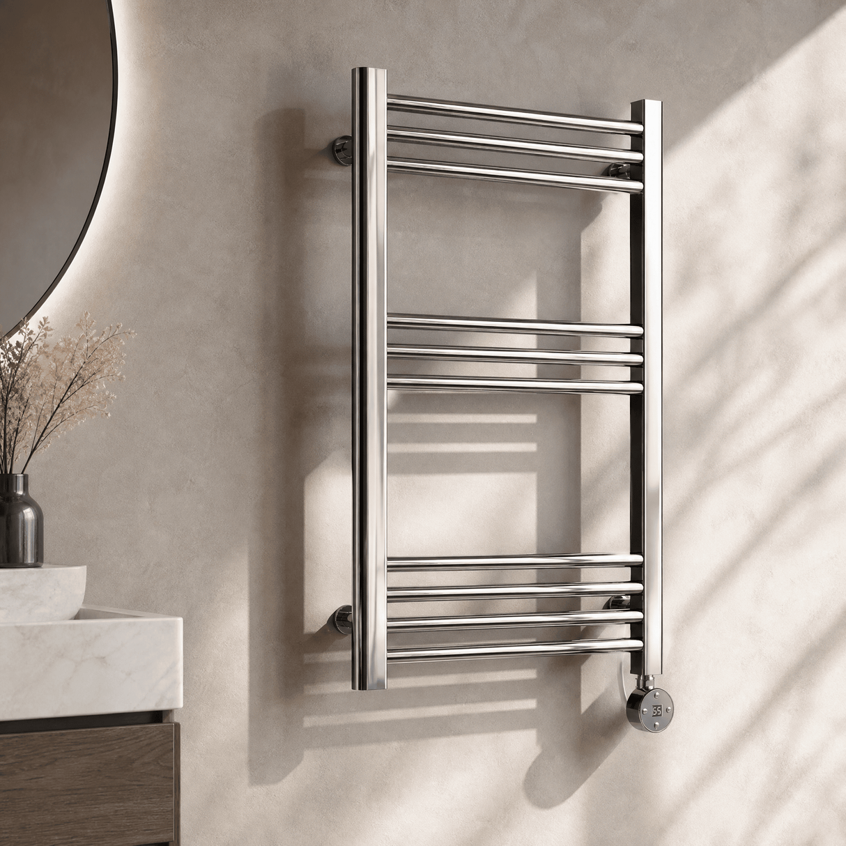 [BHER359] Croxall Electric Round Tube Heated Towel Rail with 10 Bars, 800 x 500mm - Choice of Colour - Lifestyle 3