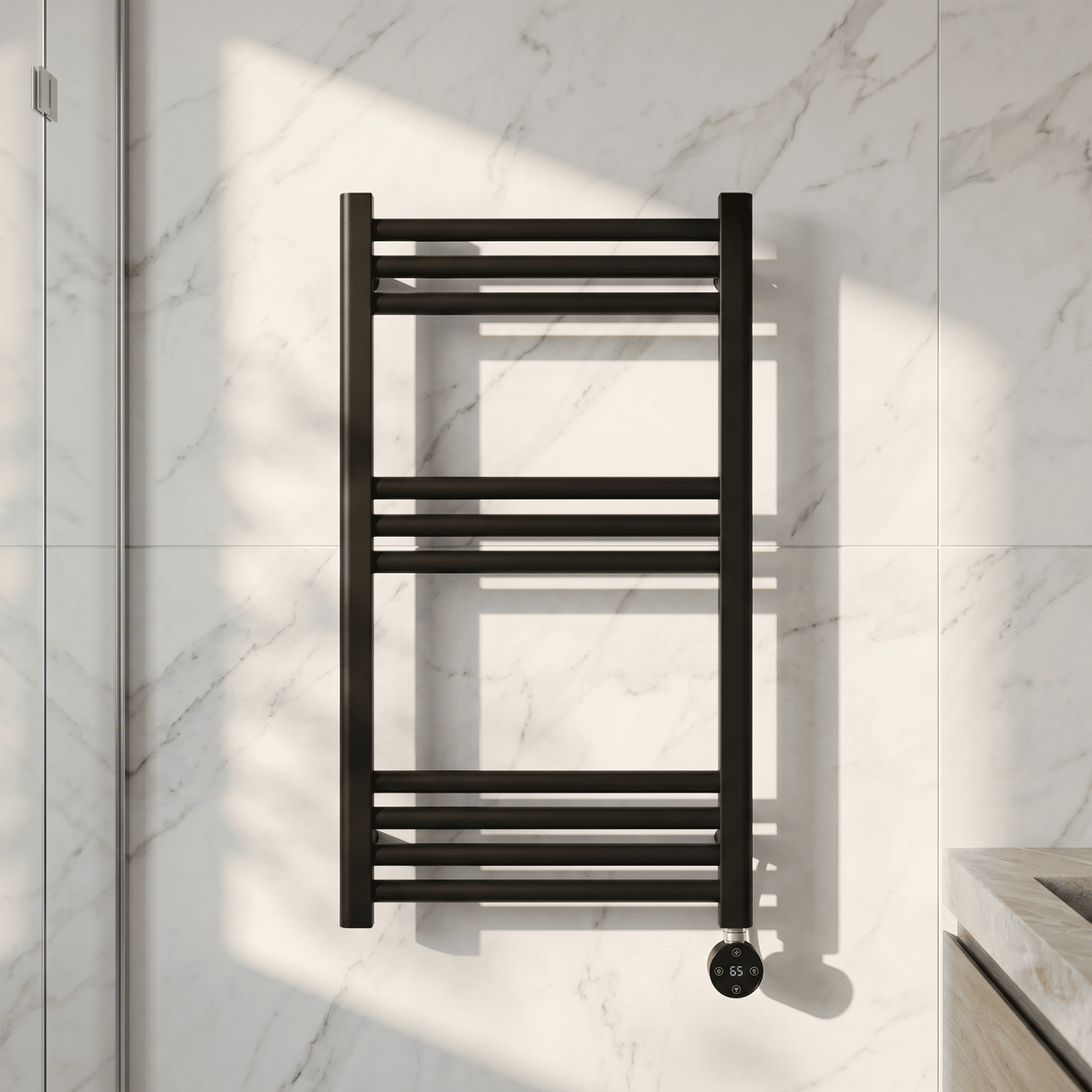 [BHER459] Croxall Electric Round Tube Heated Towel Rail with 10 Bars, 800 x 500mm - Choice of Colour - Lifestyle 1