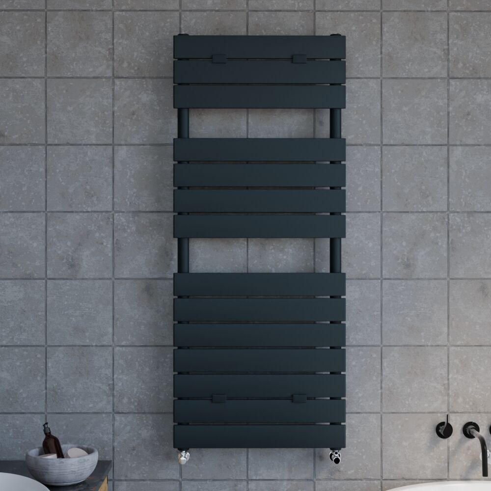 [BHFP035] Heated Towel Rail with 14 Flat Panels - 2014 BTU - 1213mm x 500mm - Anthracite - Lifestyle 1