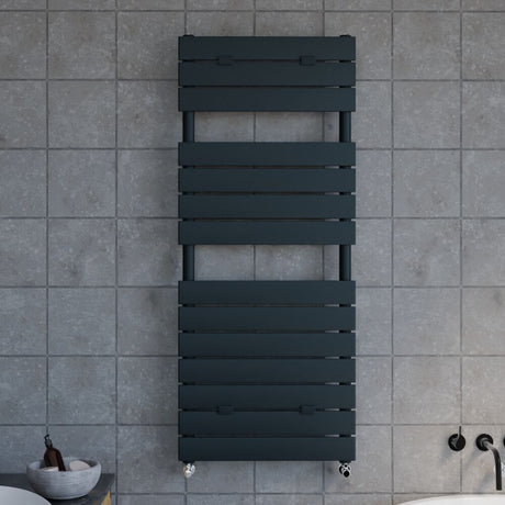 [BHFP035] Heated Towel Rail with 14 Flat Panels - 2014 BTU - 1213mm x 500mm - Anthracite - Lifestyle 1