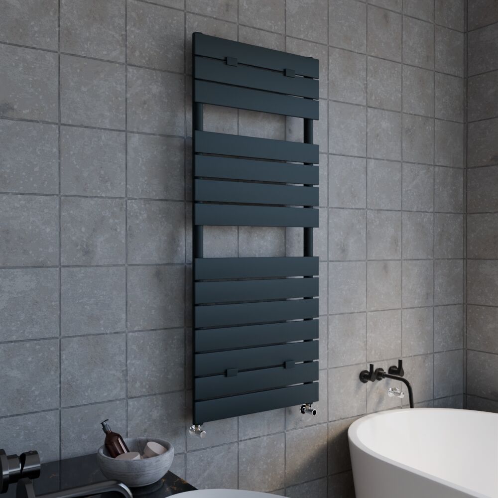[BHFP035] Heated Towel Rail with 14 Flat Panels - 2014 BTU - 1213mm x 500mm - Anthracite - Lifestyle 3
