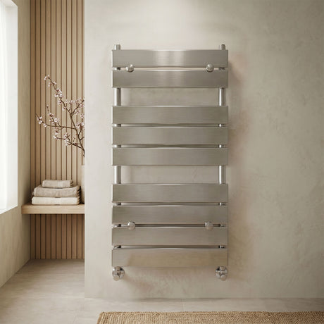 [BHFP382] Balterley Contemporary Heated Towel Rail with 9 Flat Panels, 950mm x 500mm - Chrome - Silo