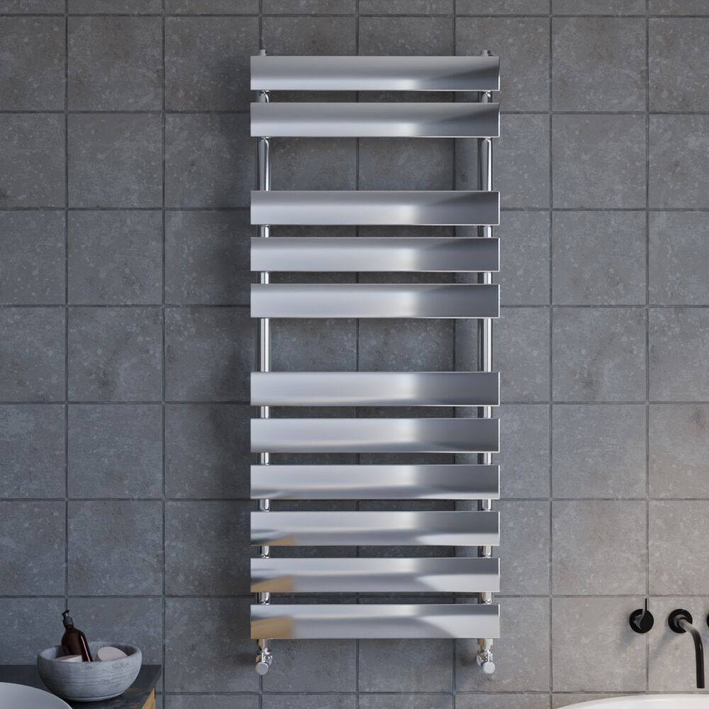 [BHFP396] Balterley Contemporary Heated Towel Rail with 11 Flat Panels, 1200mm x 500mm - Chrome - Lifestyle 1