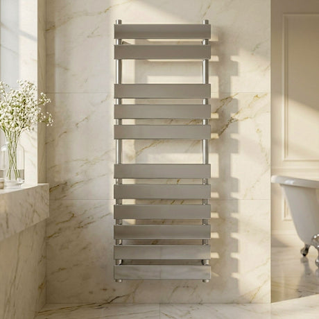 [BHFP396] Balterley Contemporary Heated Towel Rail with 11 Flat Panels, 1200mm x 500mm - Chrome - Silo