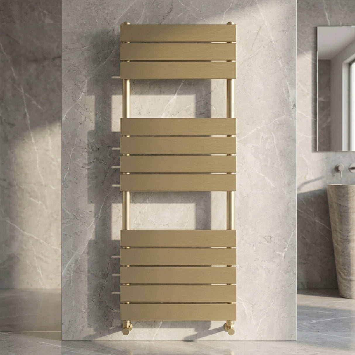 [BHFP835] Square Flat Towel Radiator 1213mm x 500mm, Brushed Brass - Silo