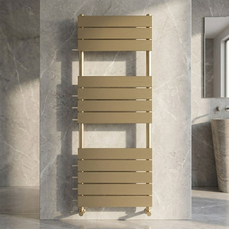 [BHFP835] Square Flat Towel Radiator 1213mm x 500mm, Brushed Brass - Silo