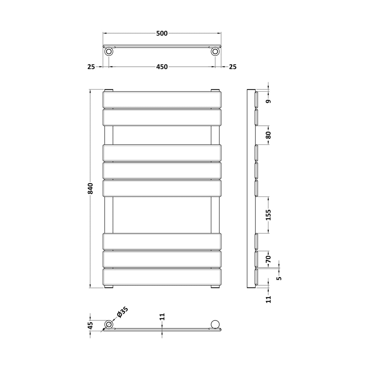 Square Towel Radiator Ecton Square Towel Radiator with Flat Panels 840mm x 500mm, Choice of ...